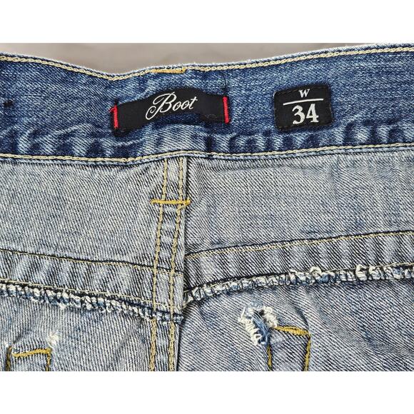 MARC ECKO XO.72 TIME SQUARE MEN'S BLUE DISTRESSED BOOT FIT JEANS SIZE W34 x L30 - Picture 11 of 16